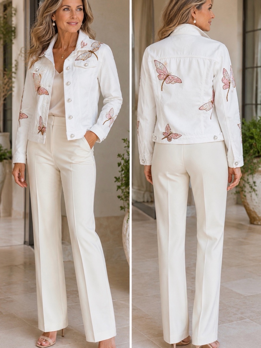Chic White Butterfly Embroidered Jean Jacket